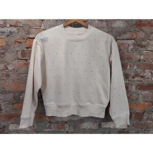 A New Day Womens Sweatshirt S Cream Studded Pullover Long Sleeve Fleece